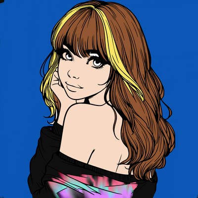 realistic girl with bangs looking over her shoulder