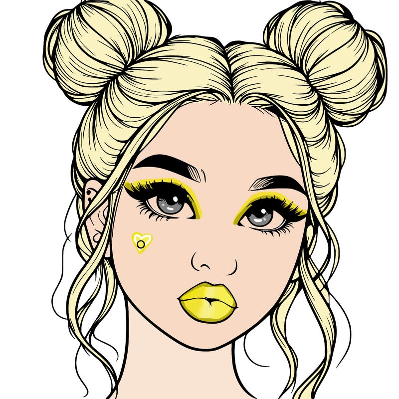 realistic girl with two buns on her hair and lips