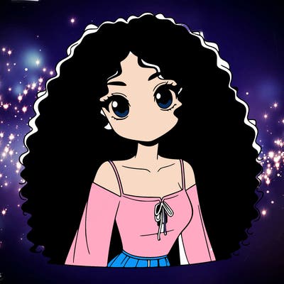 a black anime girl with long afro hair