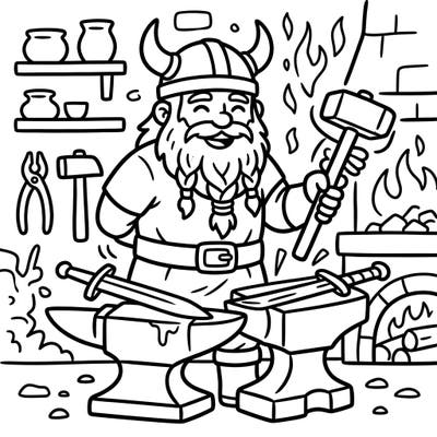 Let your little one explore the world of Vikings with this adorable blacksmith coloring page! Designed with ultra-thick lines and large shapes, it's perfect for developing fine motor skills and encouraging creative expression.