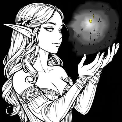 realistic elf girl doing magic