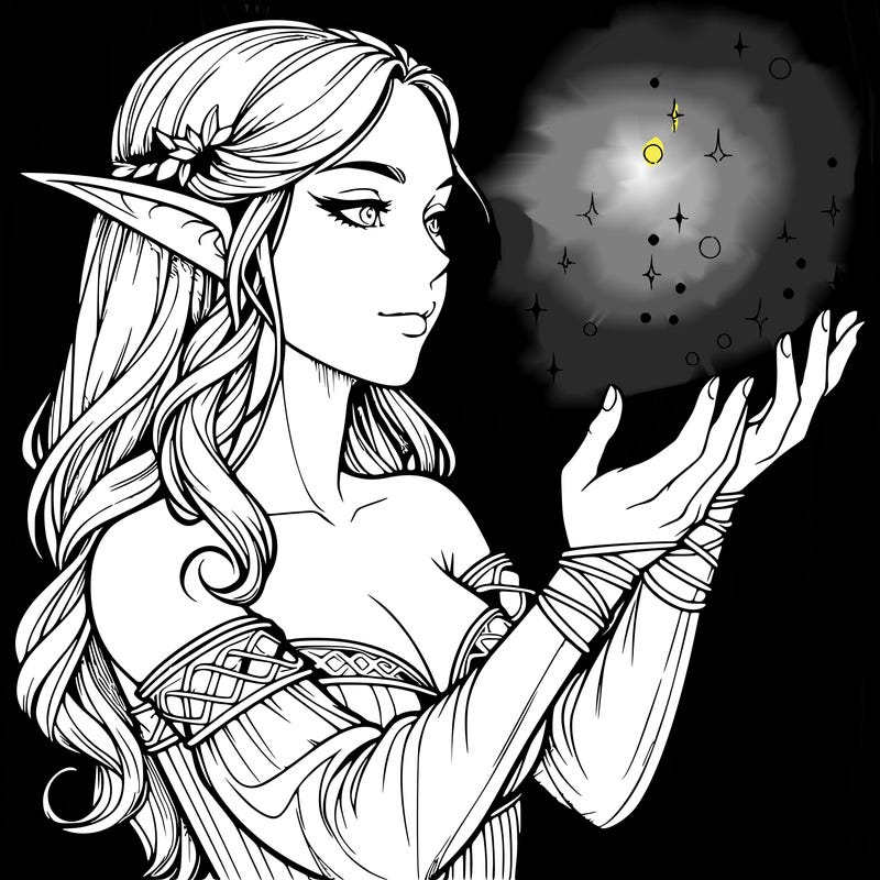 realistic elf girl doing magic