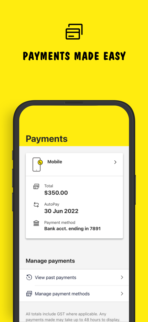 JB Hi-Fi Mobile - JB Hi-Fi Mobile app interface showing payment details autopay date and management options