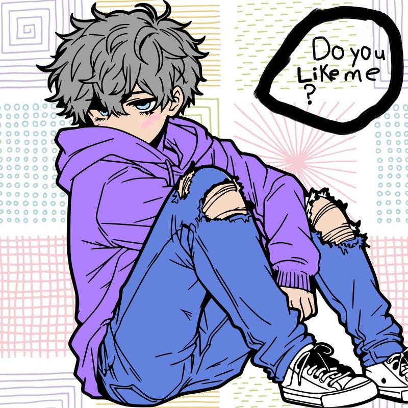 a male hoddie ripped jeans messy hair anime