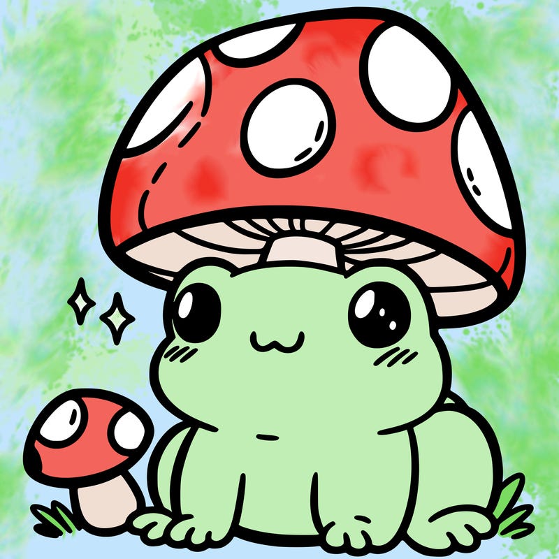 a cute frog with a mushroom hat