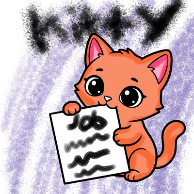 a small cat with a blank sheet of paper in its hand. the cat is sooooooo cute!