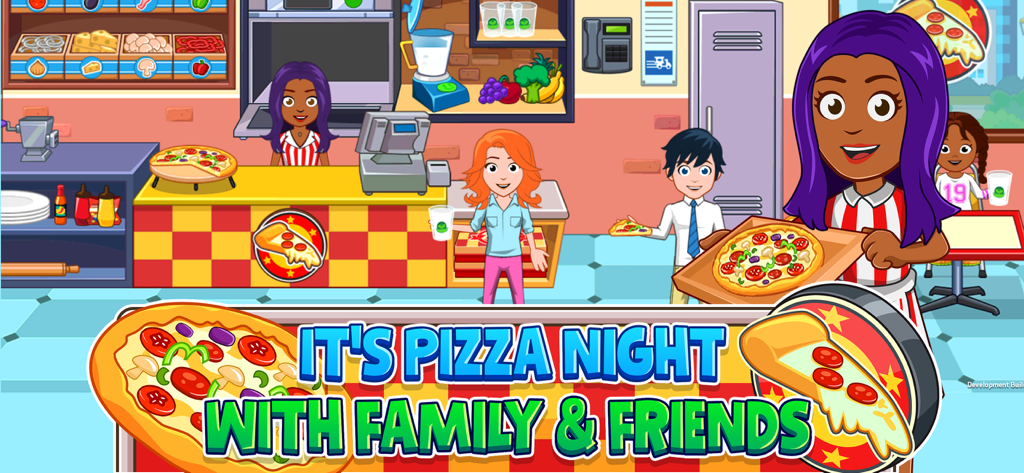 Charaktere erleben eine Pizza-Nacht in der App My City After School