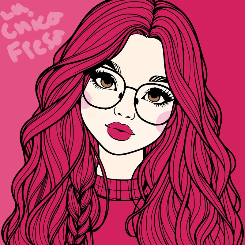 girl with long hair and freckles and glasses realistic