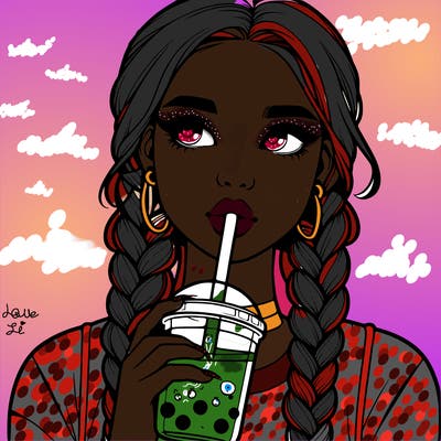 realistic girl with braided hair drinking boba