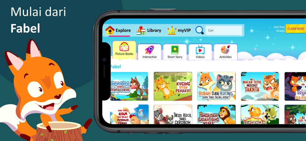 Riri Story Book - Riri Story Book app home screen displaying a library of interactive children fables and picture books
