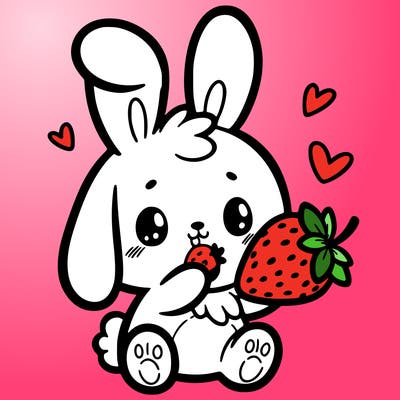 cute bunny eating a strawberry