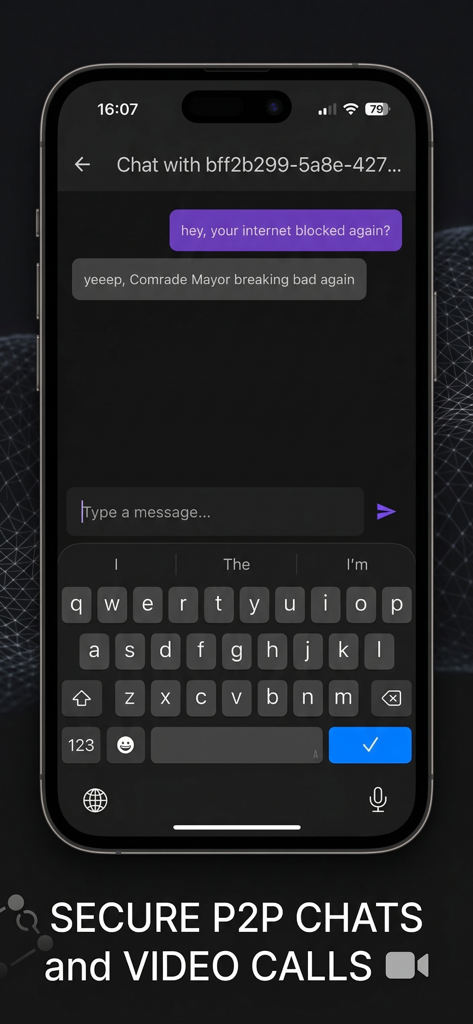 PressF: p2p video call & chat - Écran de chat sécurisé peer-to-peer dans l'application PressF