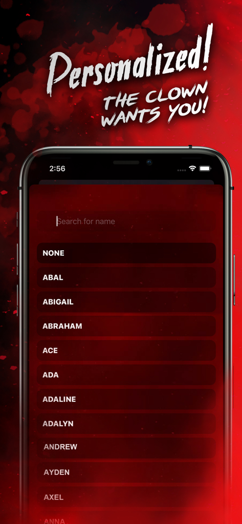 Killer Clown Calls You - Selection screen for personalized killer clown calls with a list of names.