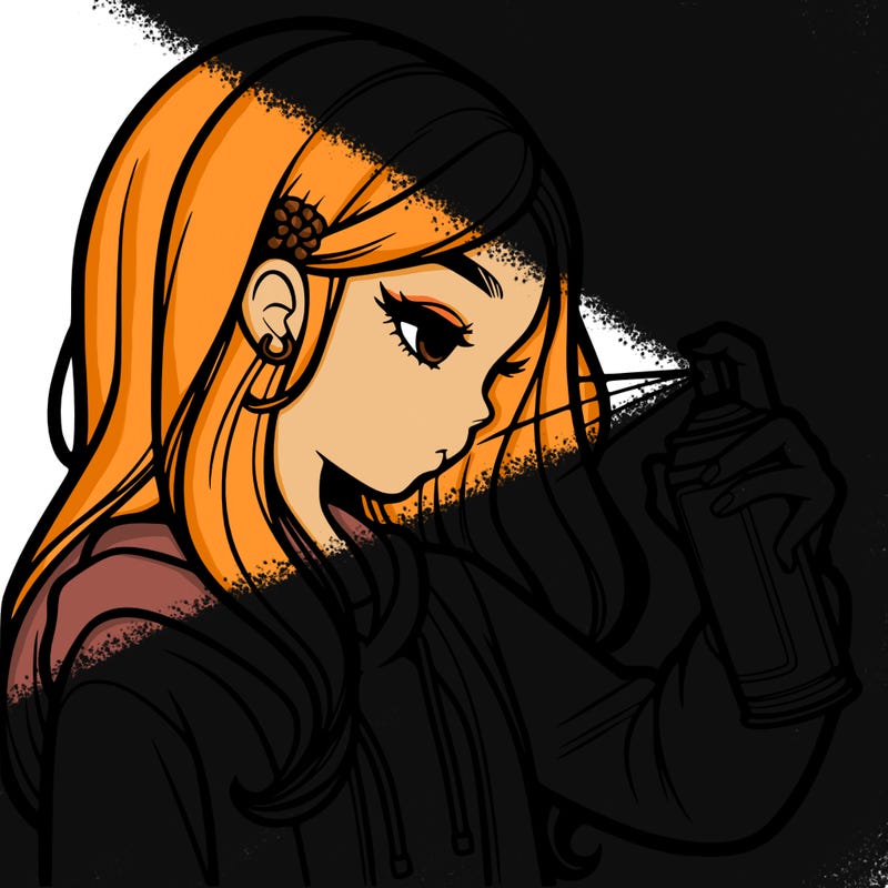 a realistic girl spray painting