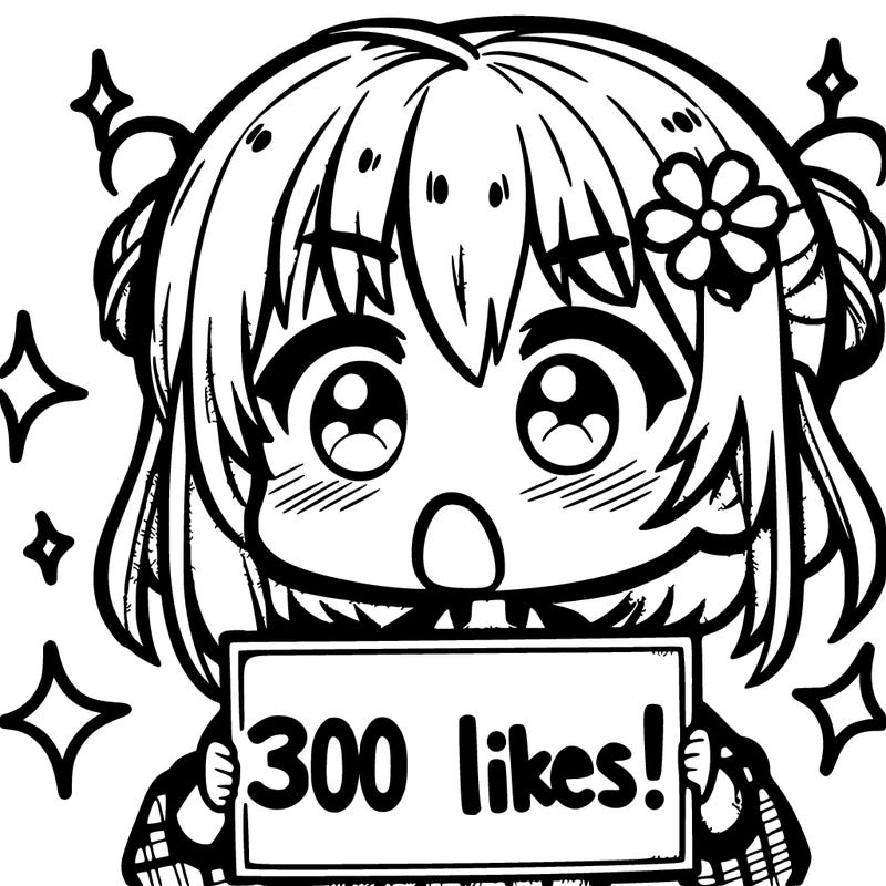 shocked chibi girl with a sign the says 300 likes!!