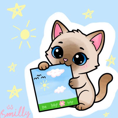 a small cat with a blank sheet of paper in its hand. the cat is sooooooo cute!