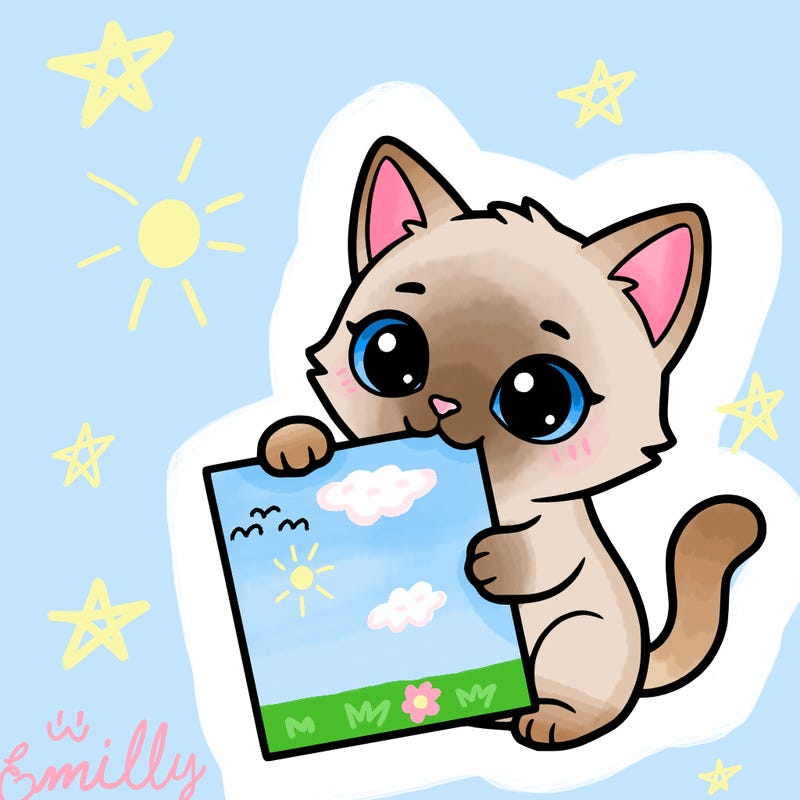 a small cat with a blank sheet of paper in its hand. the cat is sooooooo cute!