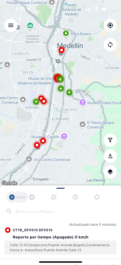 Monitoreo de Flotas SURA - Echtzeit-Flotten-Tracking-Karte