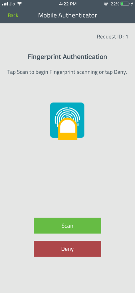 ManageEngine ADSelfService Plus mobile fingerprint authentication screen