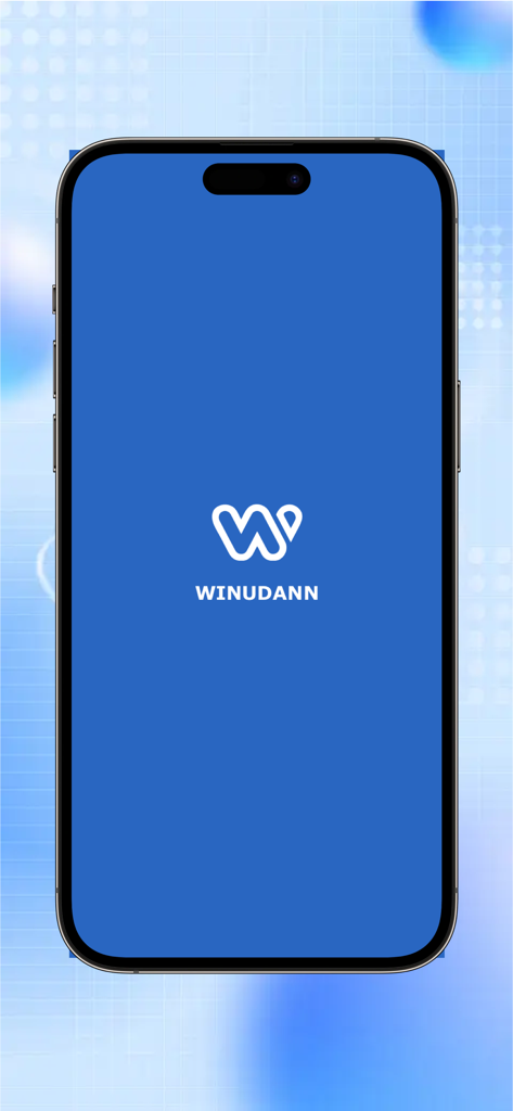 WinUdann - WinUdann app logo on a blue splash screen inside an iPhone mockup
