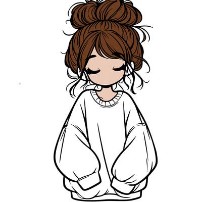girl with baggy sweatshirt and messy bun