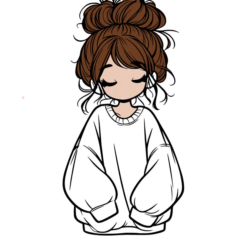 girl with baggy sweatshirt and messy bun