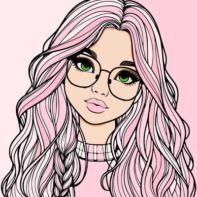 girl with long hair and freckles and glasses realistic