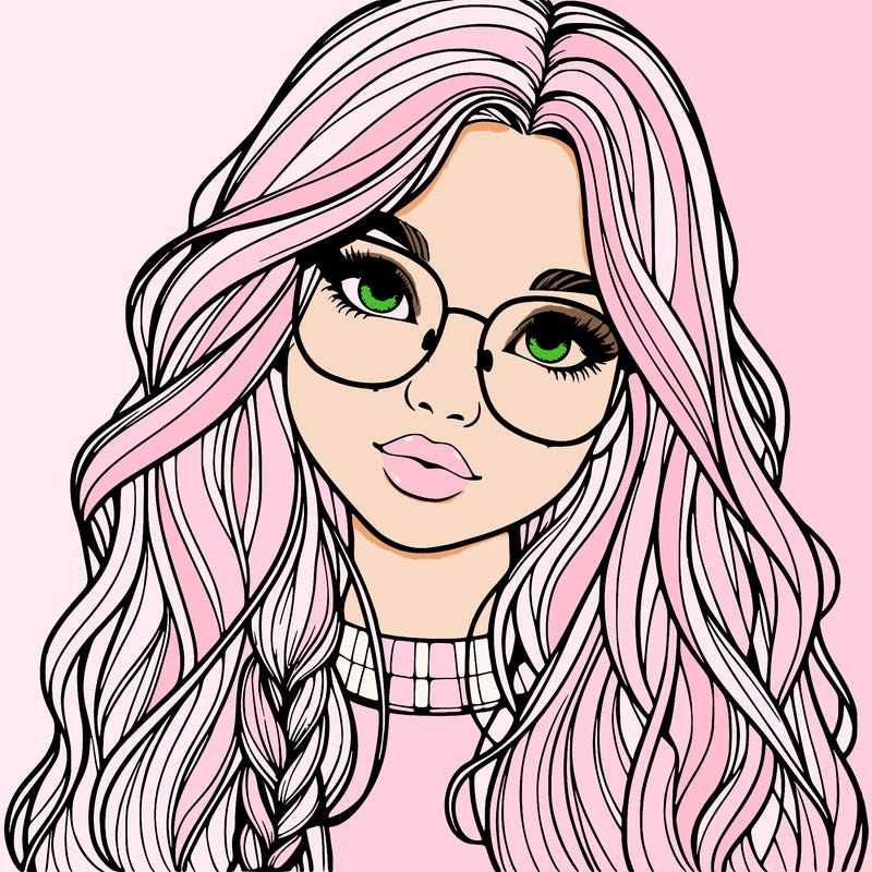 girl with long hair and freckles and glasses realistic