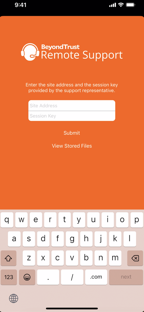 BeyondTrust Support - Pantalla de entrada de clave de sesión de Soporte Remoto de BeyondTrust