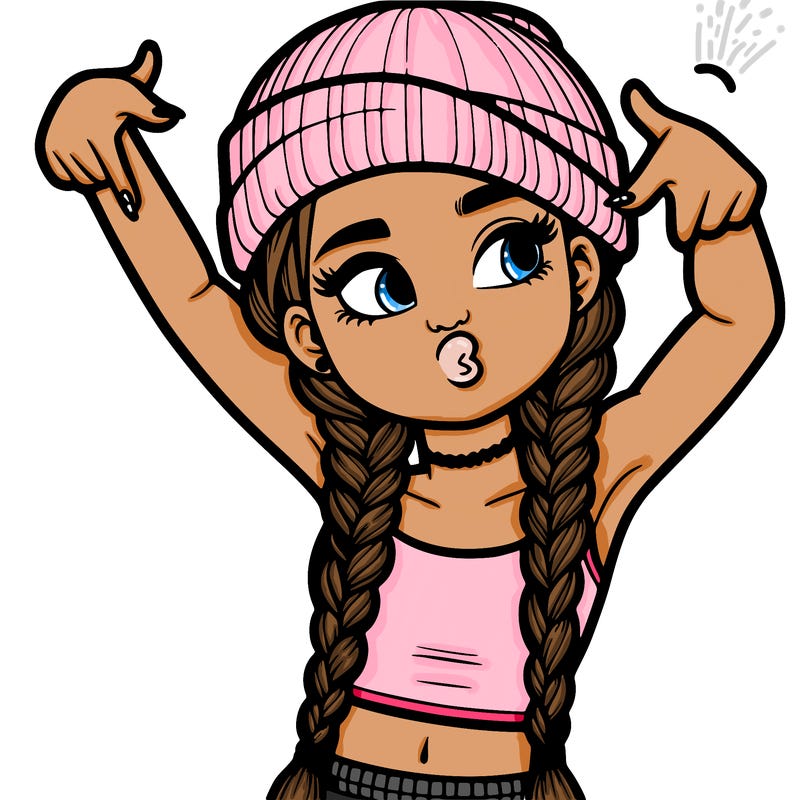 realistic teenage girl with braids and a beanie and crop top doing 🫶🏼