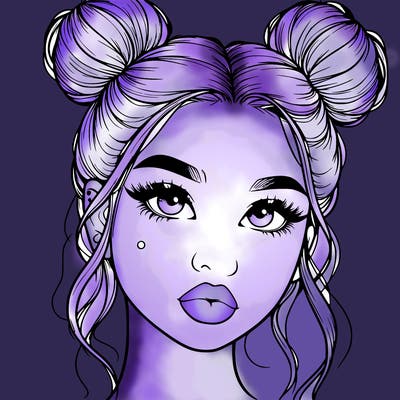 realistic girl with two buns on her hair and lips