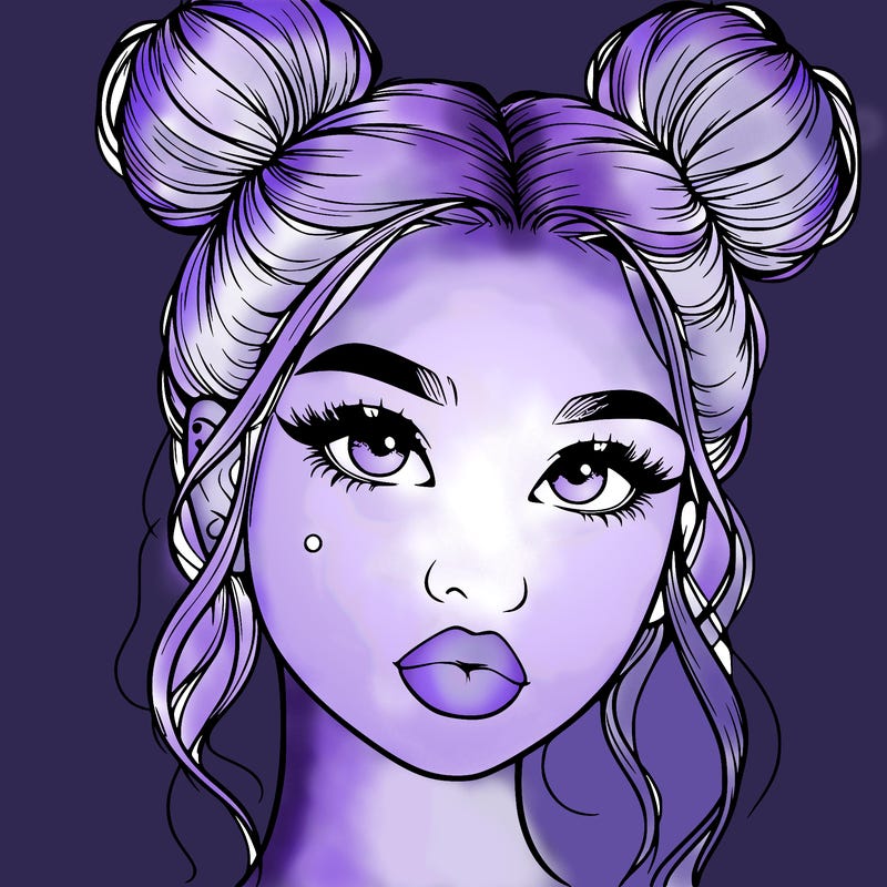 realistic girl with two buns on her hair and lips