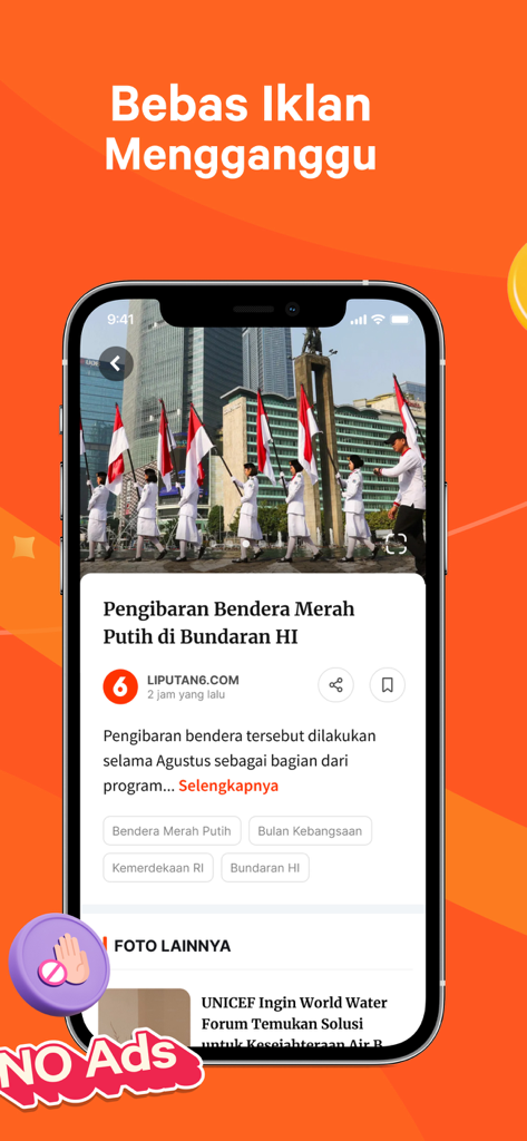 Liputan6.com - Berita Terkini - Screenshot of Liputan6 news app interface highlighting the no ads feature