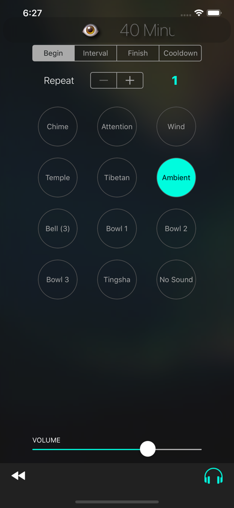 MeditatorMate - Meditation timer sound selection screen with options for Tibetan bowls and ambient noise