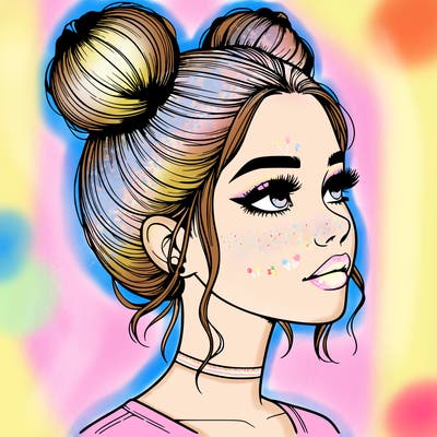 realistic girl with buns on the top of her head