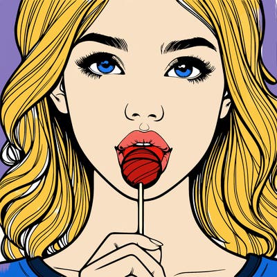 a realistic girl with a lollipop in her mouth
