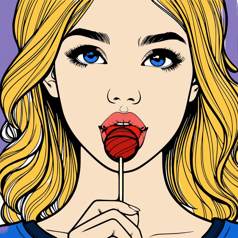 a realistic girl with a lollipop in her mouth