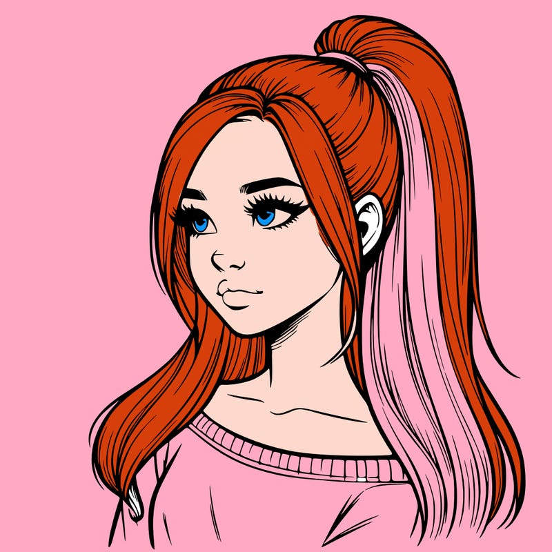 realistic girl with a high ponytail