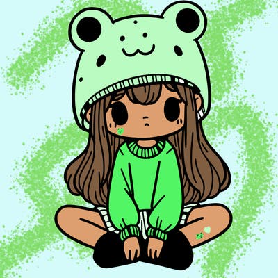 a girl wearing a frog hat and some frog socks