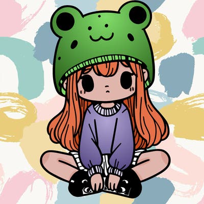 a girl wearing a frog hat and some frog socks