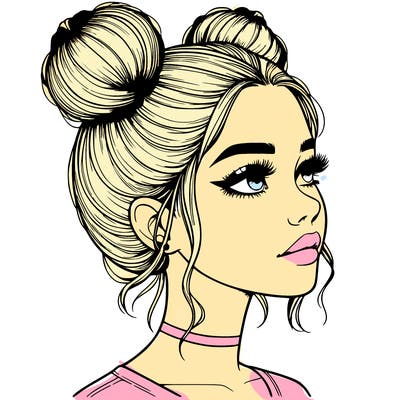 realistic girl with buns on the top of her head