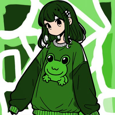 girl wearing frogging sweatshirt