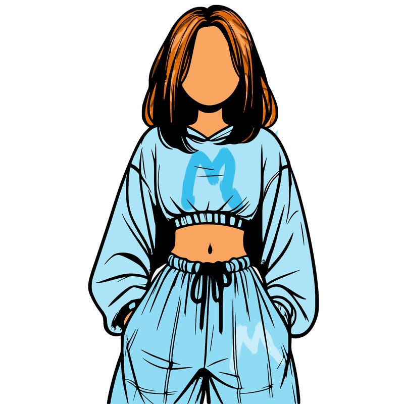 realistic girl faceless with baggy pants and a crop top