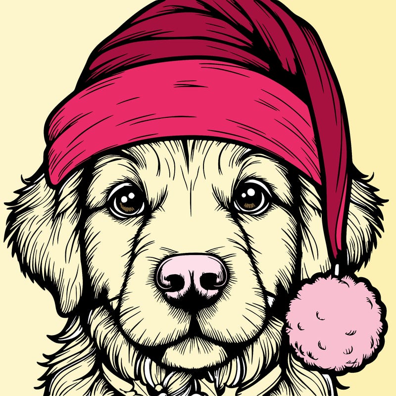 realistic dog with a christmas hat