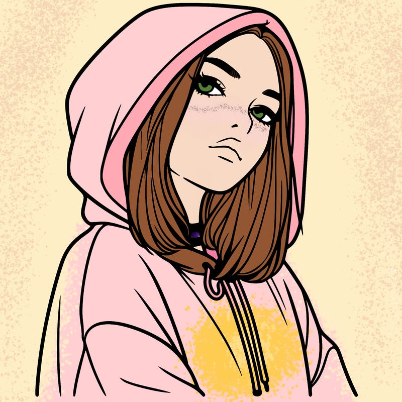 a realistic girl in a hoodie