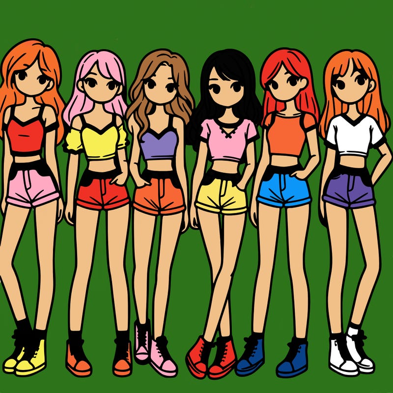 a group of girls wearing crop tops and shorts