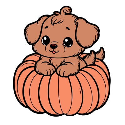 cute little puppy in a pumpkin
