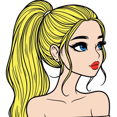 a beautiful and realistic girl with a high pony tail