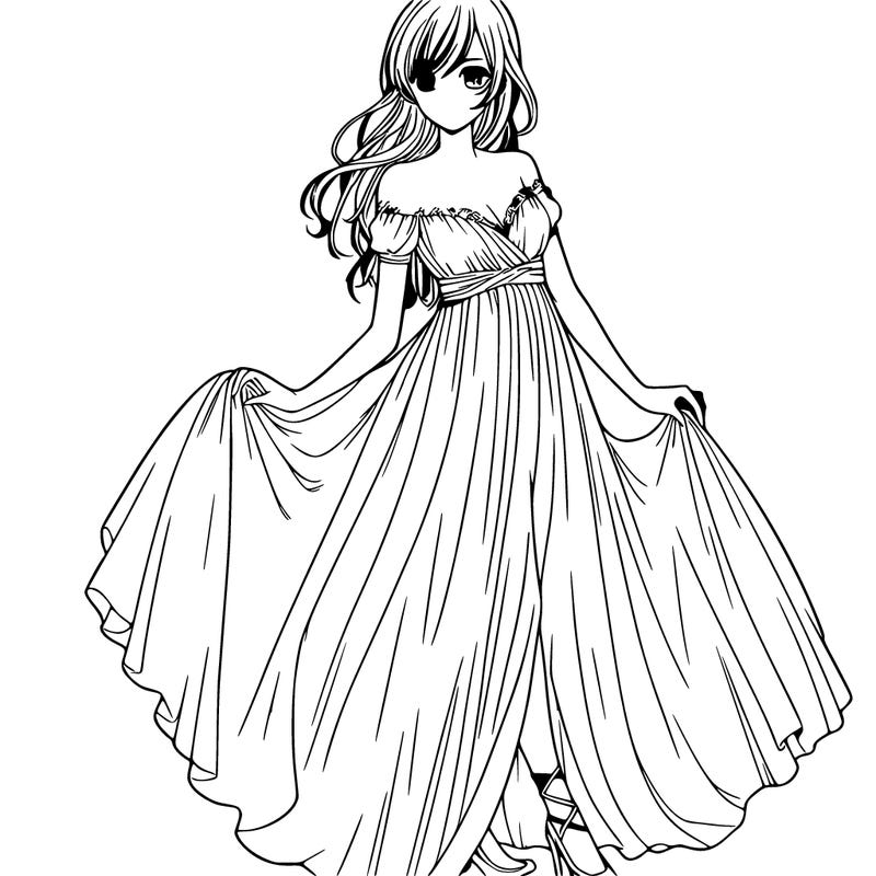 one realistic manga lady in flowing dress