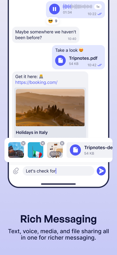 Sceyt Chat - Sceyt Chat interface showcasing rich messaging features including voice notes and file sharing